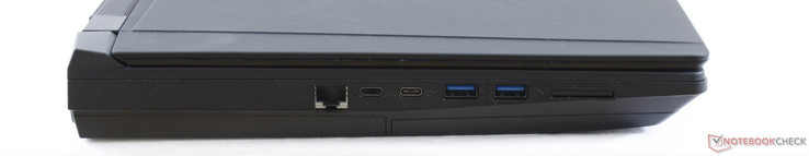 Left: RJ-45, Thunderbolt 3, USB-C 3.1 Gen. 2, 2x USB-A 3.1, 6-in-1 card reader