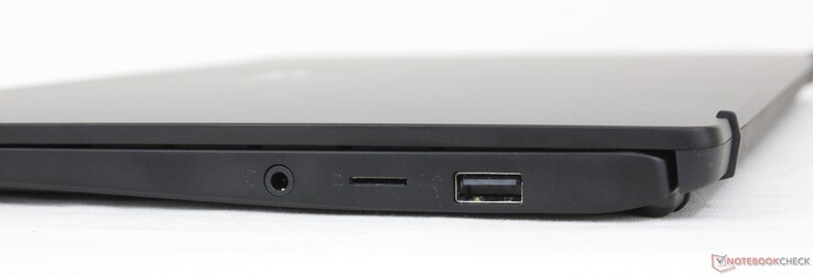 Right: 3.5 mm combo audio, MicroSD card reader, USB-A 2.0