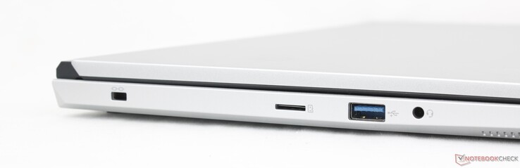 Left: Kensington Lock, MicroSD reader, USB-A 3.2 Gen. 1, 3.5 mm headset