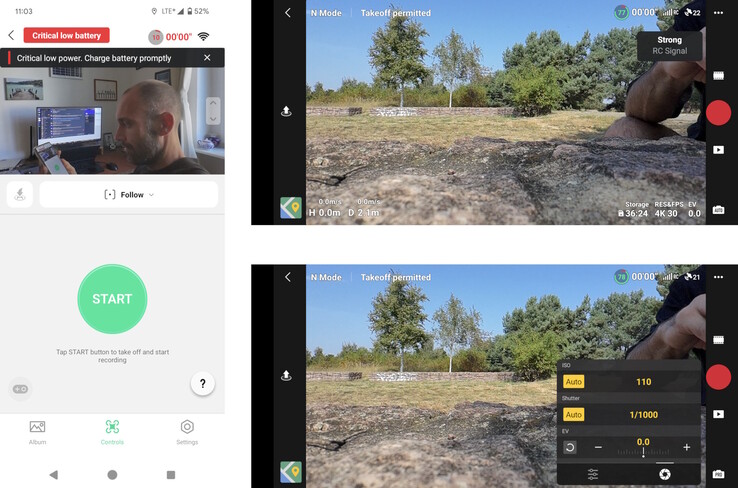 Left: portrait with app control; right: landscape with RC, settings for aperture, shutter speed and more are available in Pro mode