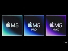 Artistic representation of Apple&#039;s M5, M5 Pro, and M5 Max chips. (Image source: Apple, edited using Gemini)