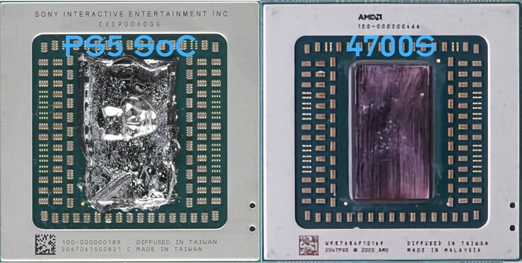 Sony PS5 Ariel (left) and AMD 4700S Desktop Kit (right) SoCs. (Image Source: @aschilling on Twitter)