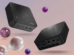 The Revo Box with Ryzen AI 9 465 features a sleek black chassis. Pictured: a promo picture showing the mini PC in different angles.