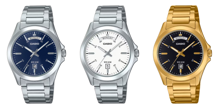 From left to right: the Casio MTP-1370D-2A2V, MTP-1370D-7A3V, MTP-1370G-1AV. (Image source: Casio)