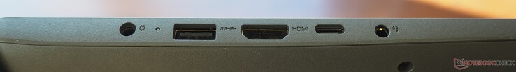 Left side: power in, USB-A 3.0, HDMI 1.4b, USB-C 3.0 (incl. DisplayPort 1.2 & Power Delivery), audio jack