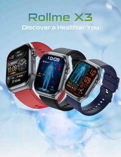 Rollme X3 smartwatch in Black, Blue, and Red colorway (Image source : Rollme)