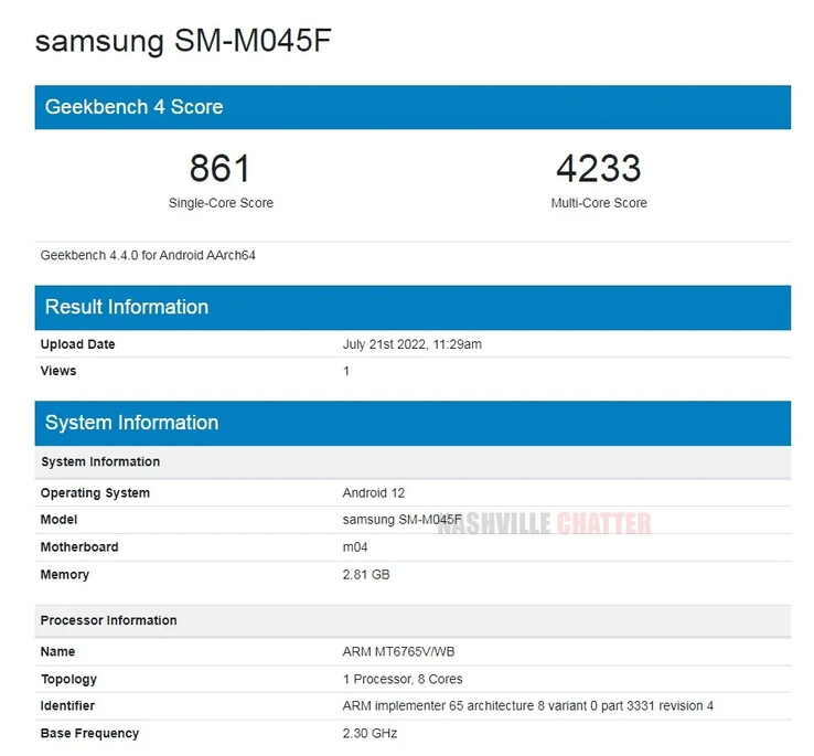 A potential affordable-class Galaxy M device leaks onto Geekbench. (Source: Geekbench via NashvilleChatter)