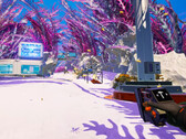 The Planet Crafter open world survival craft game screenshot with purple plants and buildings