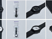 Black and white FamilyMart wristwatches co-developed with Citizen Watch, shown with packaging and strap details.