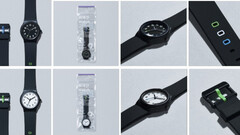 Black and white FamilyMart wristwatches co-developed with Citizen Watch, shown with packaging and strap details.