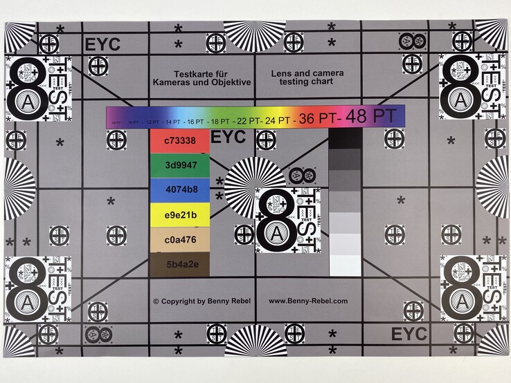 A photograph of our test chart (2,500 lux)