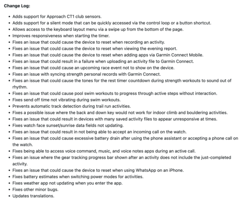 The release notes for Garmin Forerunner 570 update version 17.33