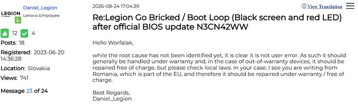 Update on Legion Go BIOS issues.