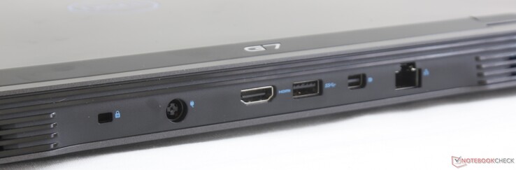 Rear: Noble Lock, AC adapter, HDMI 2.0, USB 3.1 Type-A, mini-DisplayPort, Gigabit RJ-45