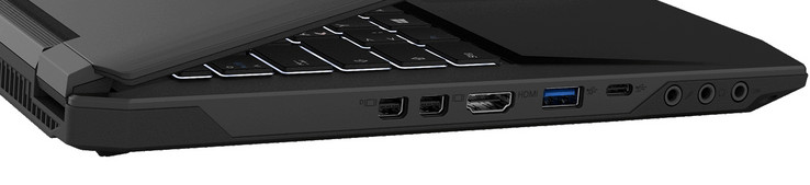 Left side: Mini DisplayPort 1.4, Mini DisplayPort 1.2, HDMI, USB 3.1 Gen-1 (Type-A), USB 3.1 Gen-2 (Type-C), microphone input, headphone jack, S/PDIF