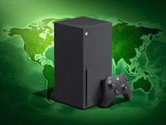 Xbox Series X console shown with world map