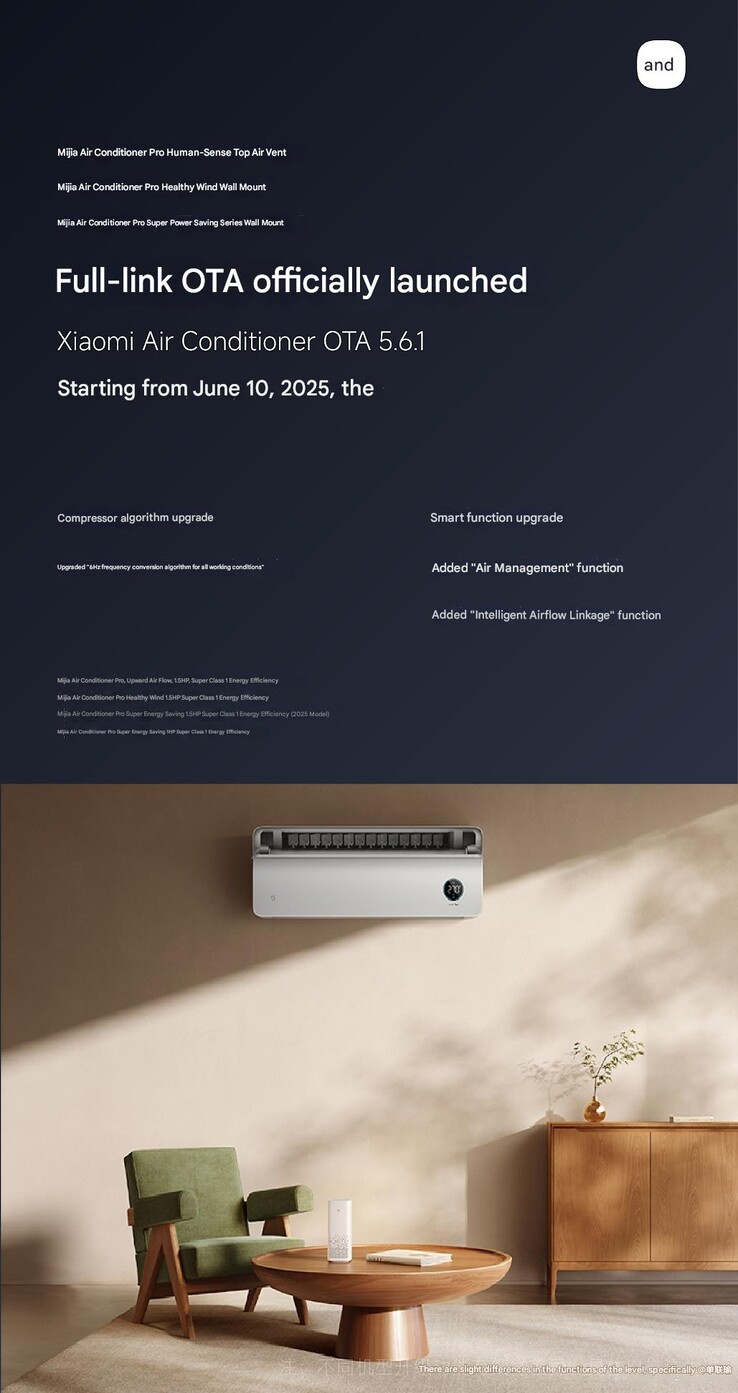 Part of a Weibo post about the Xiaomi Air Conditioner OTA 5.6.1 update. (Image source: Shan Lianyu via Weibo)