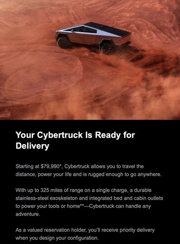 Tesla is sending out delivery invites for the $79,990 Cybertruck