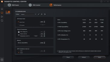 Gigabyte Control Center - Performance adjustment