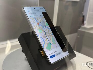 A Samsung Galaxy phone with a newer version of the Privacy Display, blocking about a third of the screen.
