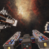 Zrzut ekranu z Cubic Odyssey przedstawiający krążownik kosmiczny na tle chmury gazu