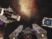 Cubic Odyssey screenshot with space cruiser against a gas cloud