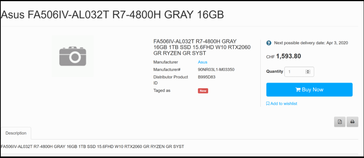 The premium FA506IV pairs the Ryzen 7 4800H with the RTX 2060 (Image source: Hardware Times)