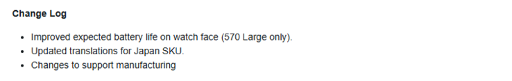 The change log for software version 6.17 for the Forerunner 570 and Forerunner 970 smartwatches. (Image source: Garmin)