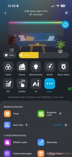 Additional options in the app