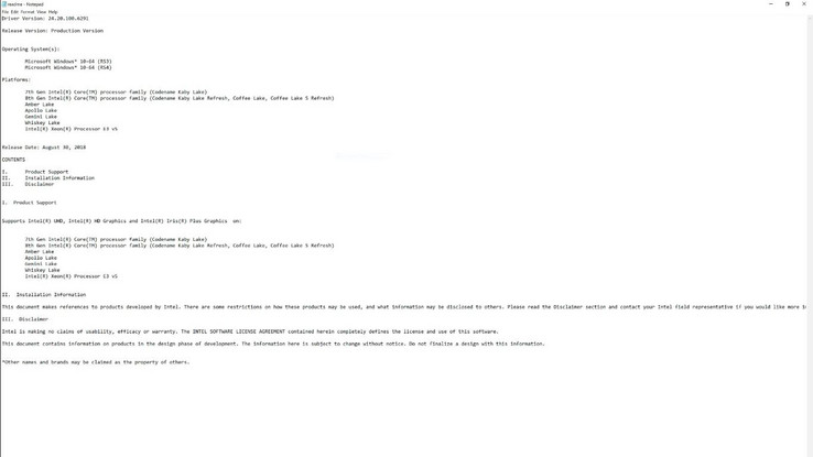 The readme file containing references to Coffee Lake S Refresh. (Source: TechRadar)
