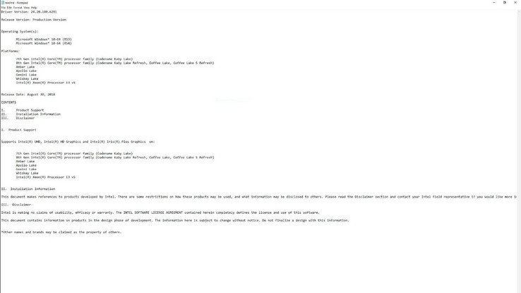 The readme file containing references to Coffee Lake S Refresh. (Source: TechRadar)