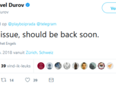 Telegram CEO Pavel Durov releases a statement in a short tweet.