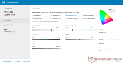 Color range was set to DCI-P3 via Dell PremierColor prior to running any color tests below