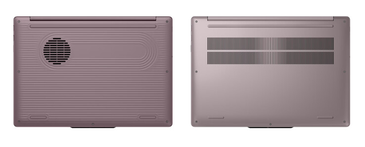 The IdeaPad Vibe 15AKP12 with its plastic and aluminium bottom cases, from left to right.