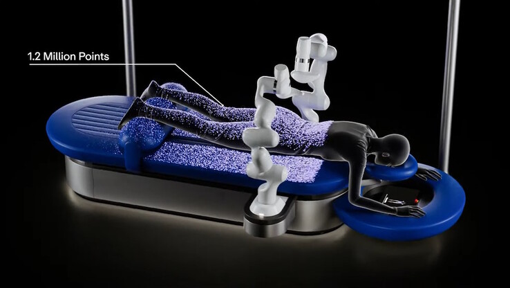 Bodies are laser-mapped in 1.2 million places for accurate massages by the robotic arms. (Image source: Aescape)