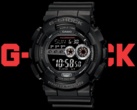 Pictured, a close up of the Casio G-Shock GD100-1B dial, with the text "G-Shock" in red in the background. (Image source: Casio - Edited)