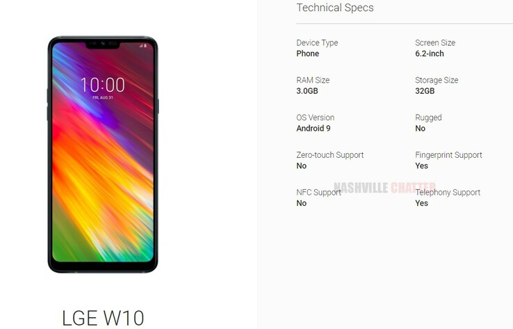 The new alleged listing for the LG W10. (Source: Nashville Chatter)