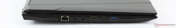 Left: AC adapter, Gigabit RJ-45, mDP 1.3, mDP 1.2, HDMI 1.4, USB 3.1 Type-C Gen. 2, USB 3.0, SD reader