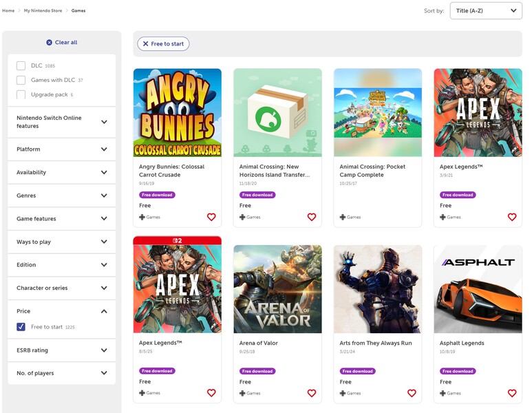 Nintendo eShop free to start games (Image source: screenshot, Nintendo eShop)