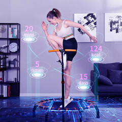 The TECHPLUS TP600SG smart trampoline comes with a belt that tracks your workout. (Image source: TECHPLUS)