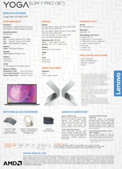Lenovo Yoga Slim 7 Pro - Specifications. (Image Source: Lenovo)