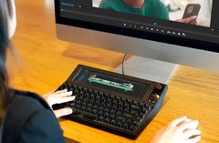 The Vision Board combines a touchscreen LCD display with a mechanical keyboard and volume dial. (Source: Valmond on Makuake)