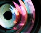 A close up stylized image of a camera lens shutter