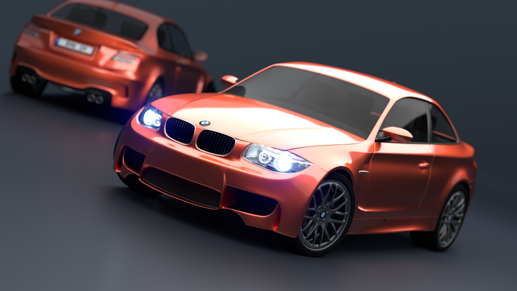 Blender's BMW benchmark rendered through the CUDA-powered Cycles engine (left)