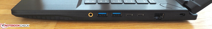 Right side: audio, 2x USB-A 3.0, 2x USB-C 3.0, RJ45-LAN, Kensington Lock