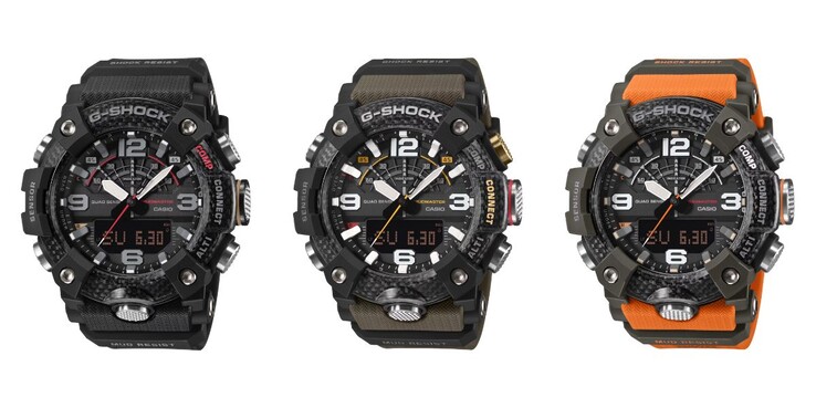 From left to right: the Casio G-Shock GG-B100X-1A, GG-B100X-1A3 and GG-B100X-1A9 watches