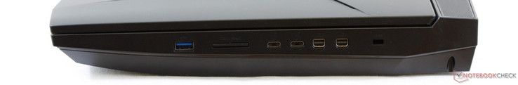 Right: USB 3.0, card reader, 2x USB 3.1 Type-C with Thunderbolt 3, 2x Mini-DisplayPort 1.3, Kensington Lock