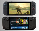 Nintendo Switch 2 sitting above Steam Deck (Image source: Nintendo of America, Valve with editing)