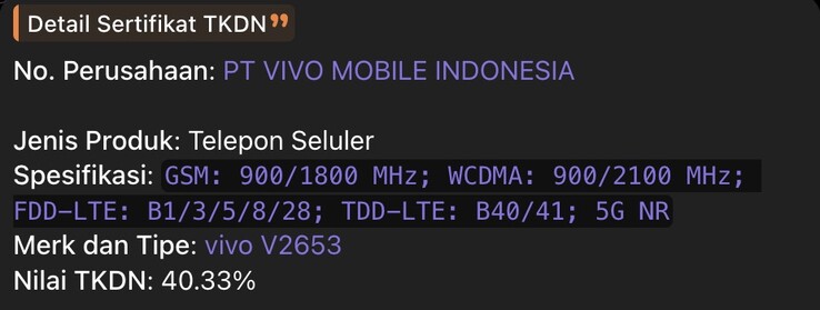 TKDN listing for the Vivo X500 FE.