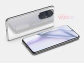 The Huawei P50 is smaller than the P50 Pro, and has a flat display. (Image source: OnLeaks)